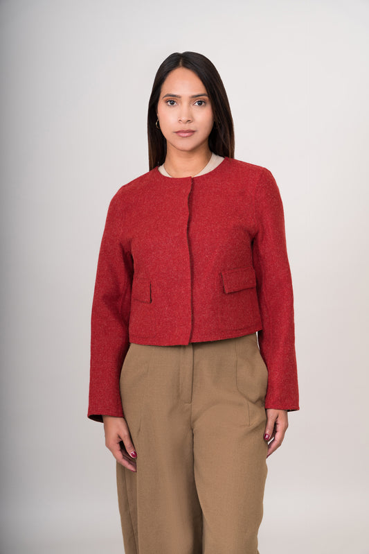 SACO REMATE 116 | CAFÉ/ROJO